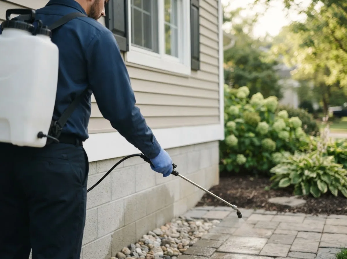 Pest control technician inspecting a home in Atlanta, NE